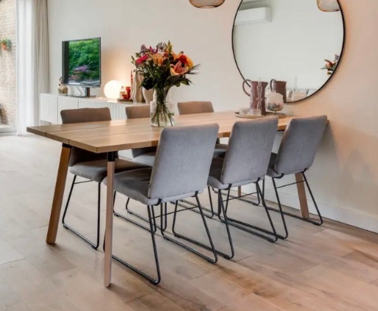 Eettafel (Ikea) met 6 stoelen (Goossens Rio), Ophalen, Gebruikt, Vijf personen of meer, Overige houtsoorten
