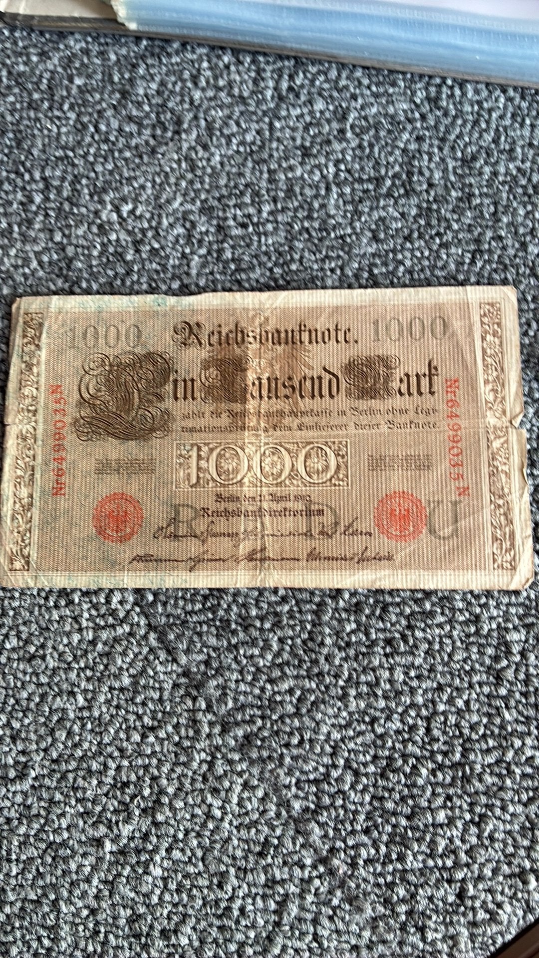Duitsland 1000 mark 1910 rode tekst, Postzegels en Munten, Munten en Bankbiljetten | Verzamelingen, Ophalen of Verzenden, Buitenland