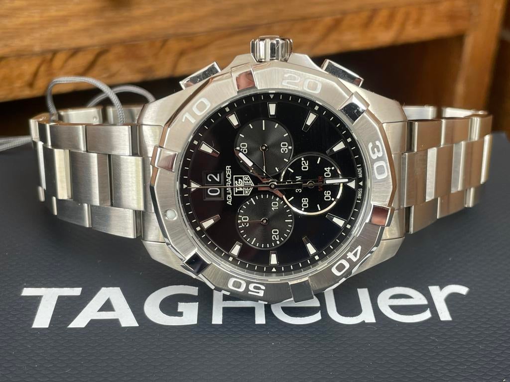 Tag Heuer Aquaracer quartz chrono 43mm, Ophalen of Verzenden, Zo goed als nieuw, Staal, TAG Heuer