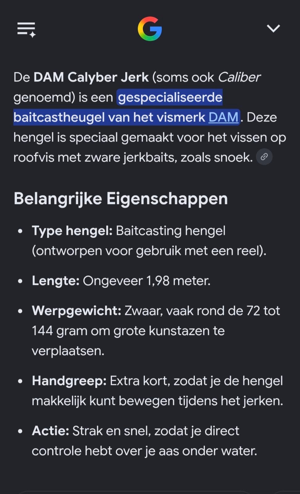 DAM. CALIBER jerk UH. Baitcaster, 198cm, 72-144g, Ophalen, Dam caliber, 198cm, Zo goed als nieuw