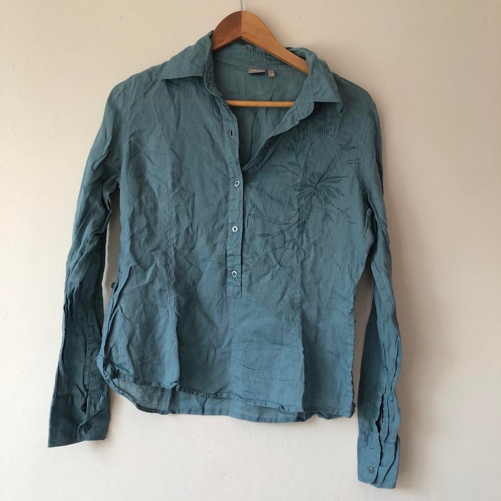 Linnen blouse met borduursel - Maat M, Ophalen of Verzenden, Zo goed als nieuw, Maat 38/40 (M), Blauw