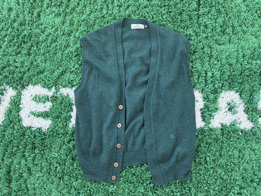 Vintage Pierre Balmain knit vest - dark green - 50, Ophalen, Balmain, Maat 48/50 (M), Gedragen
