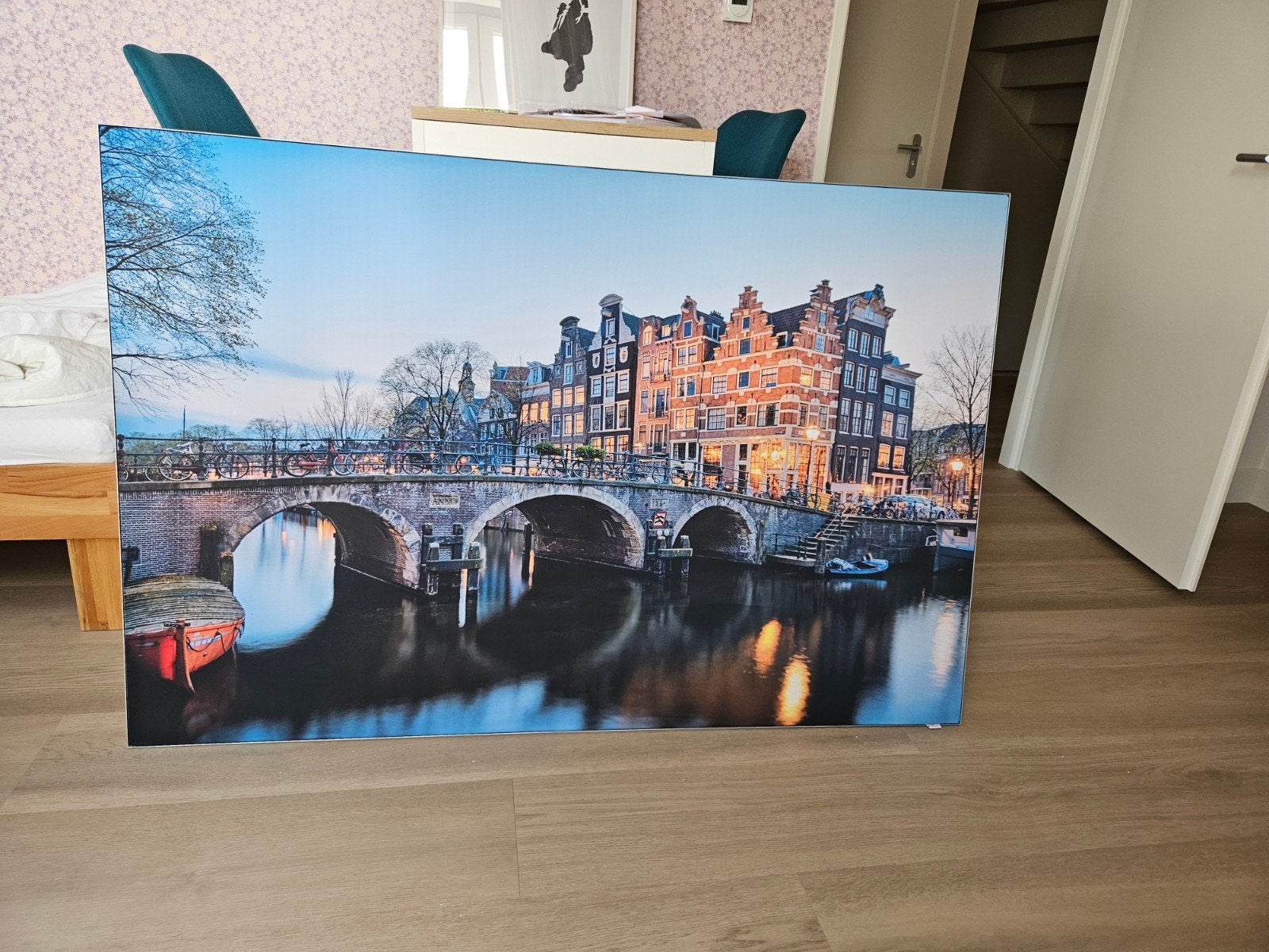 Canvas Amsterdam Brouwersgracht met frame, Ophalen, 125 cm of meer, 75 – 100, Print
