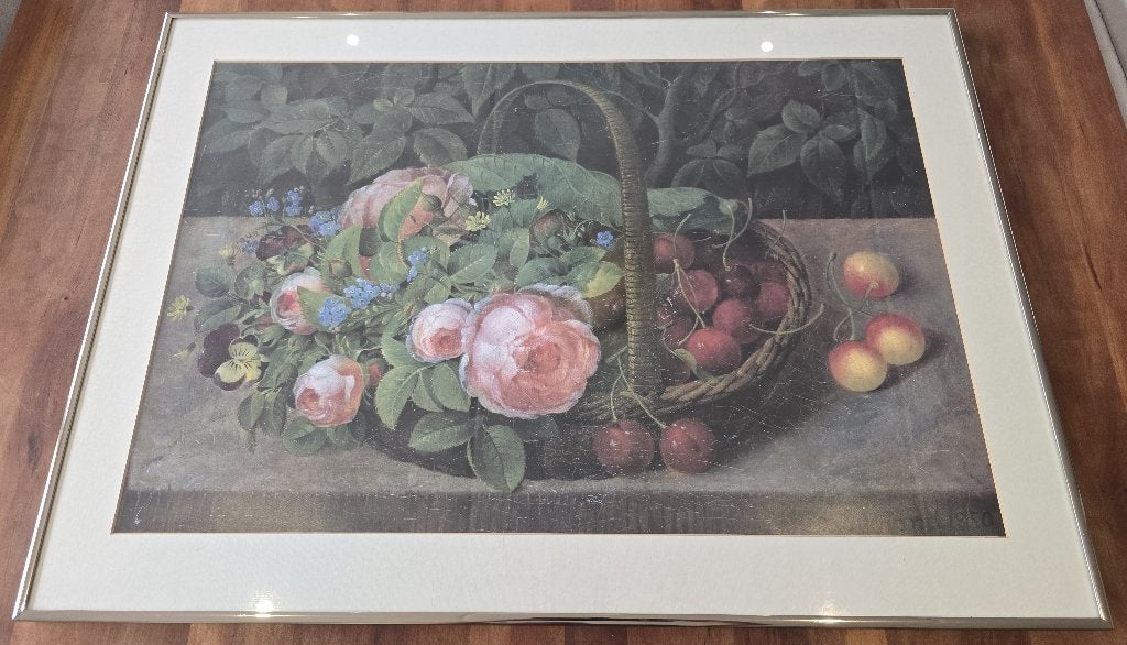 Schilderij C. Lovinand 1859–fruitschaal/stilleven–inc. lijst, Antiek en Kunst, Kunst | Schilderijen | Klassiek, Ophalen, Achter glas