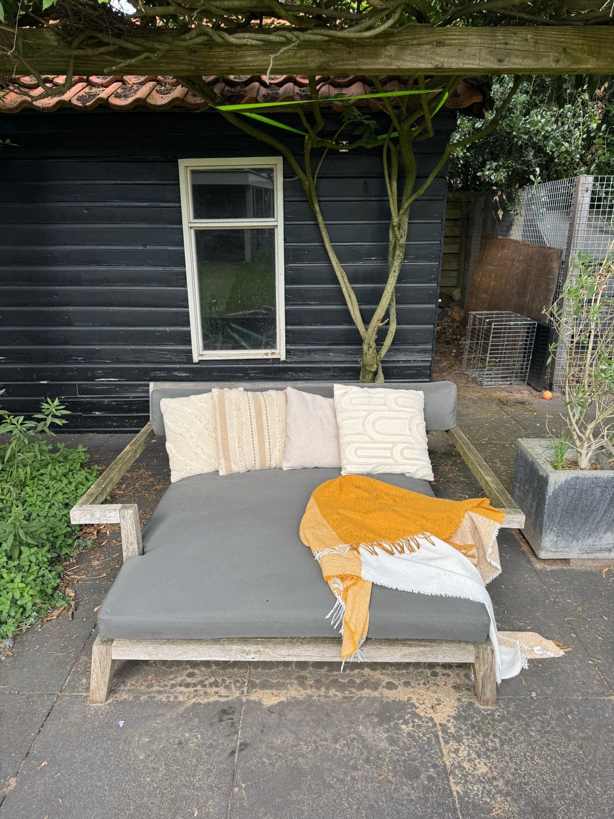 Houten tuinbank/ligbed/loungebed, Ophalen, Gebruikt, Hout