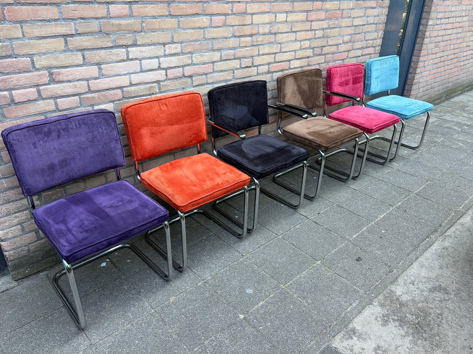 🪑🔥 6 Zuiver Ridge Rib Ribstof Stoelen, Ophalen, Gebruikt, Blauw, Stof