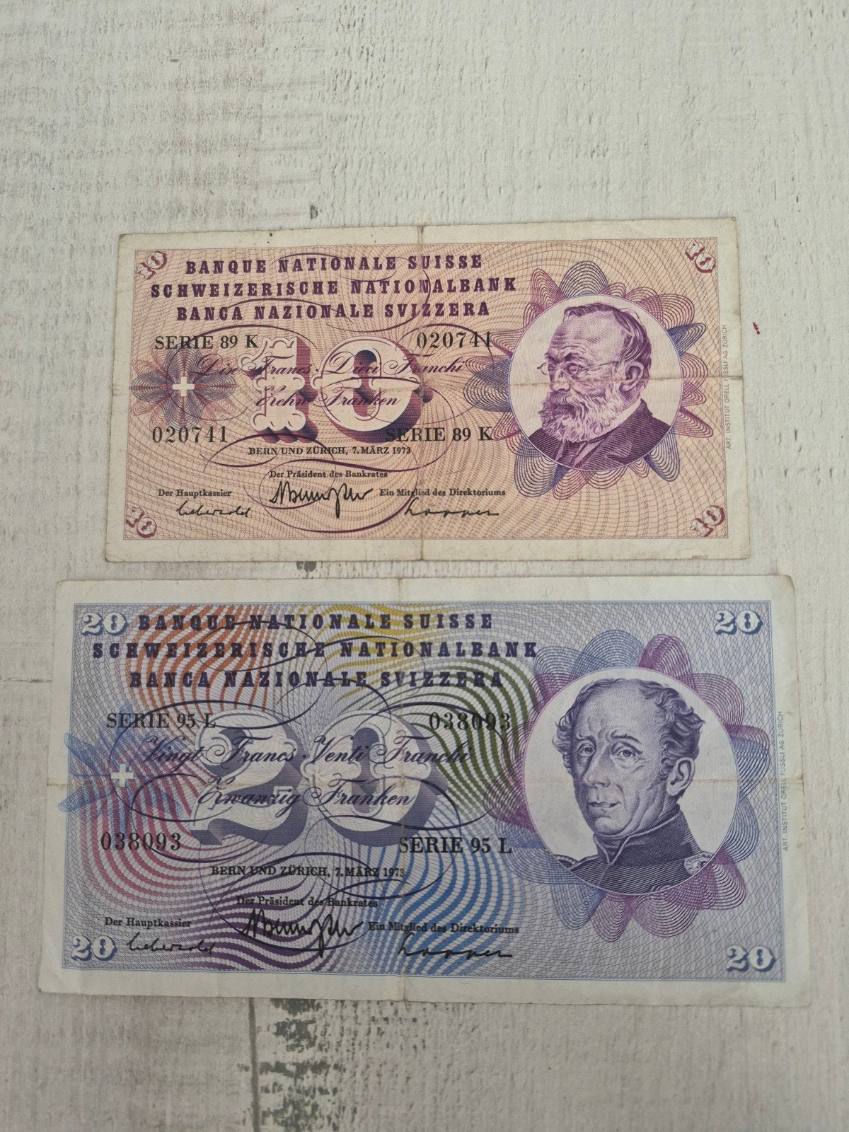 Zwitserse bankbiljetten: 10 en 20 Franken (1979), Ophalen of Verzenden, Overige landen, Setje