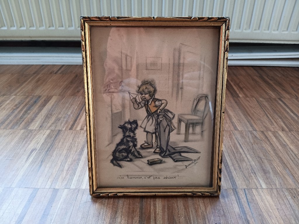 Reproductie Germaine Bouret prent in kader, 1935, Antiek en Kunst, Curiosa en Brocante, Ophalen of Verzenden