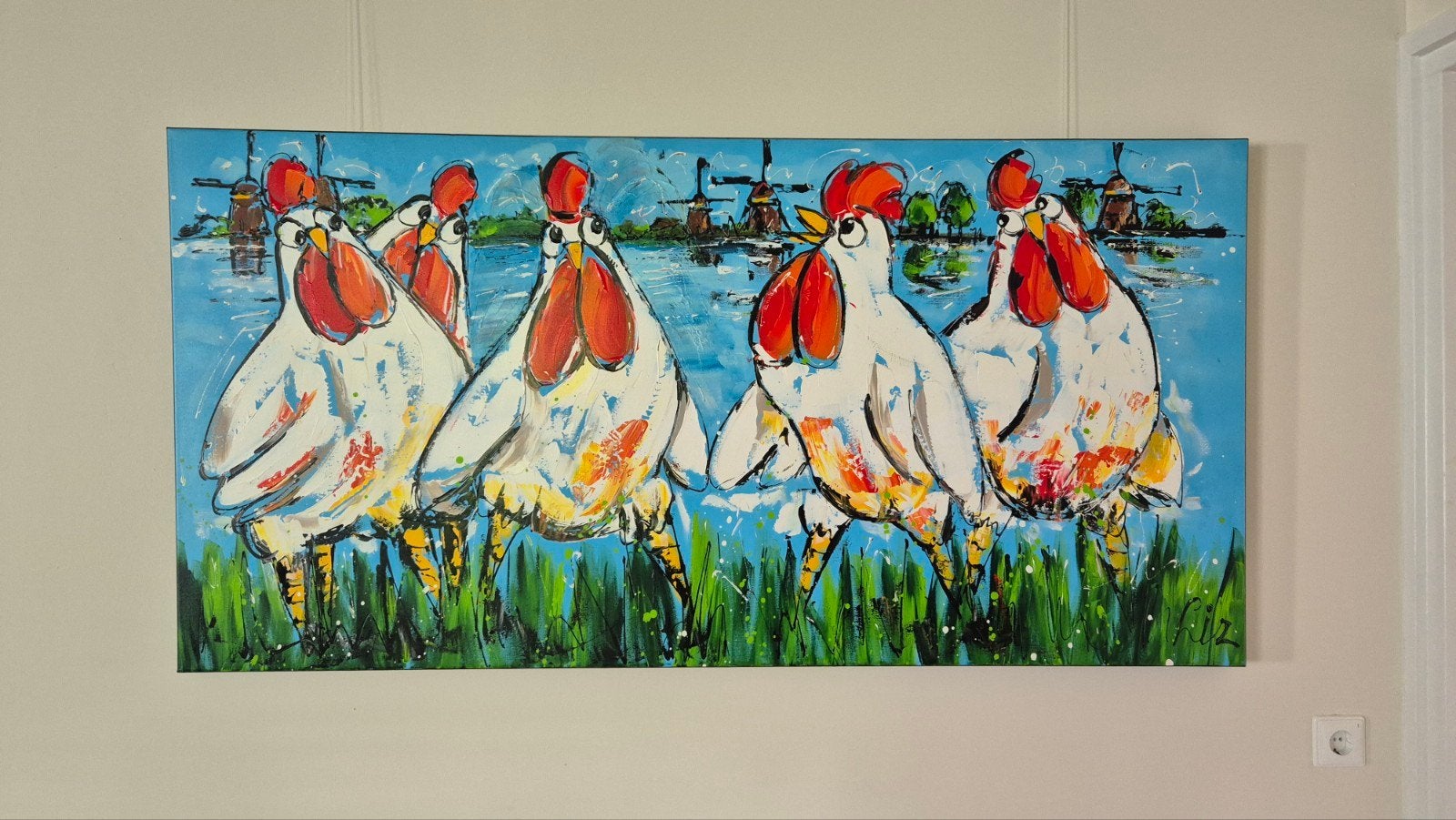 Schilderij met kippen van atelier Vrolijk Schilderij 80x160, Ophalen