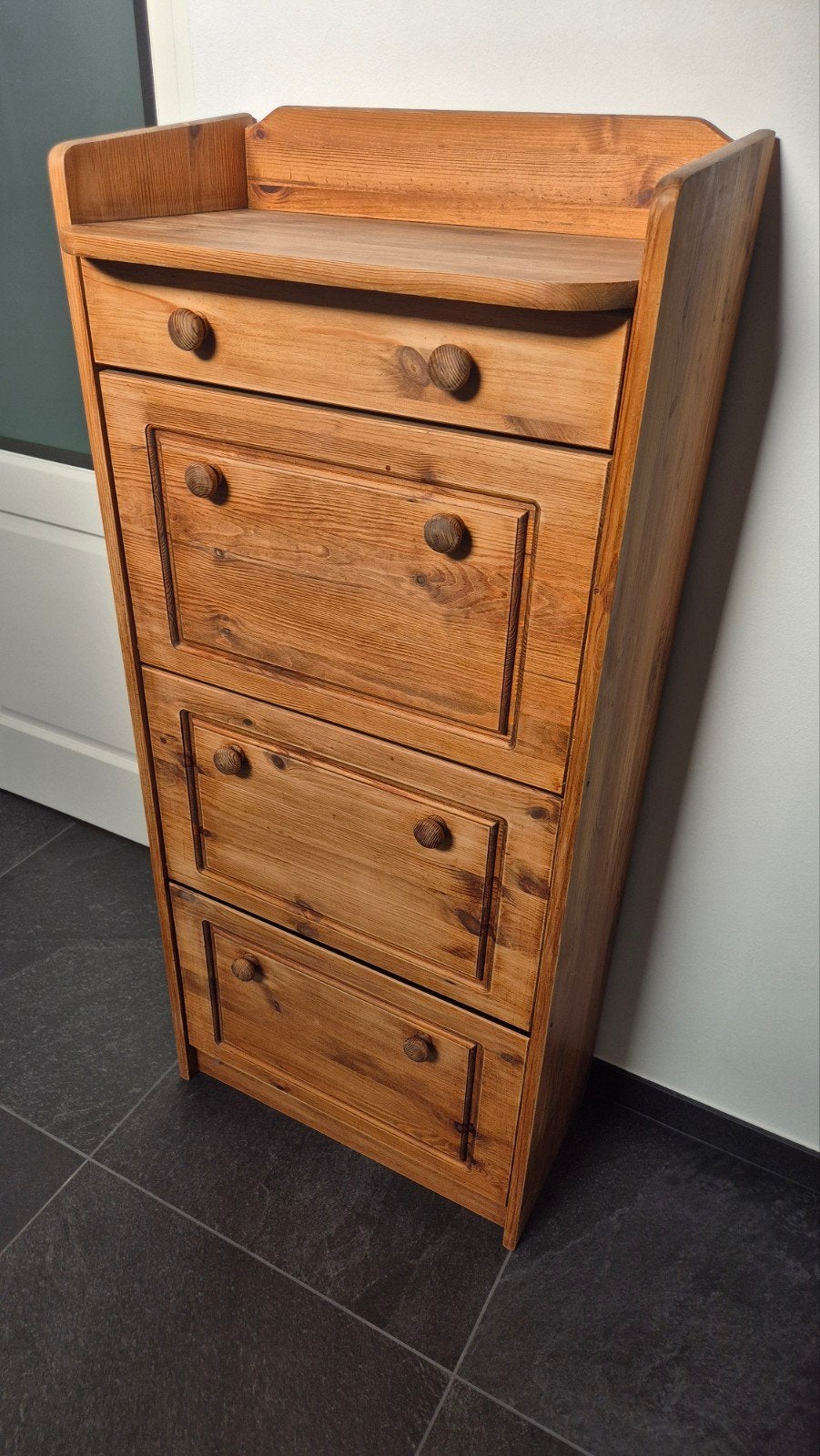 Vintage schoenenkast van massief hout met lade, Huis en Inrichting, Ophalen, Gebruikt, Vintage