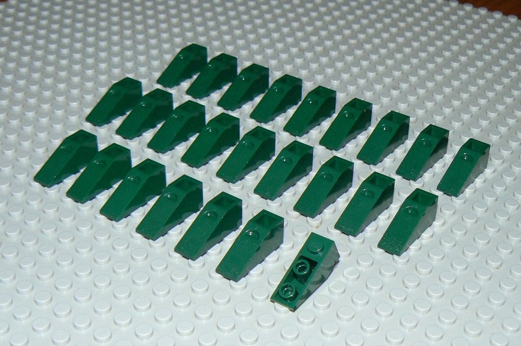 L267 Omgekeerde dakpannen 1x3 donker groen 25 st., Ophalen of Verzenden, Nieuw, Losse stenen, Lego