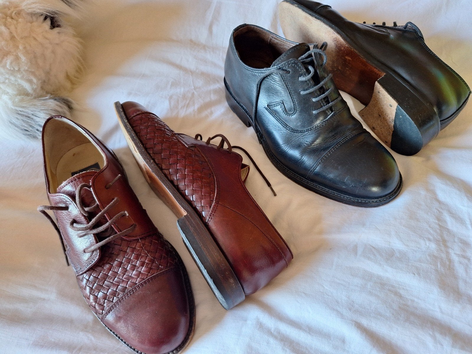 leren herenschoenen. Maat 40. Zwart en bruin., Kleding | Heren, Schoenen, Ophalen, Manfield, Bruin, Zo goed als nieuw