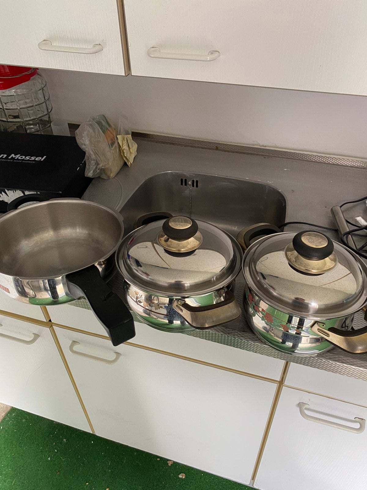 Pannen, Huis en Inrichting, Keuken | Potten en Pannen, Ophalen of Verzenden, Zo goed als nieuw, Rvs, Pannenset