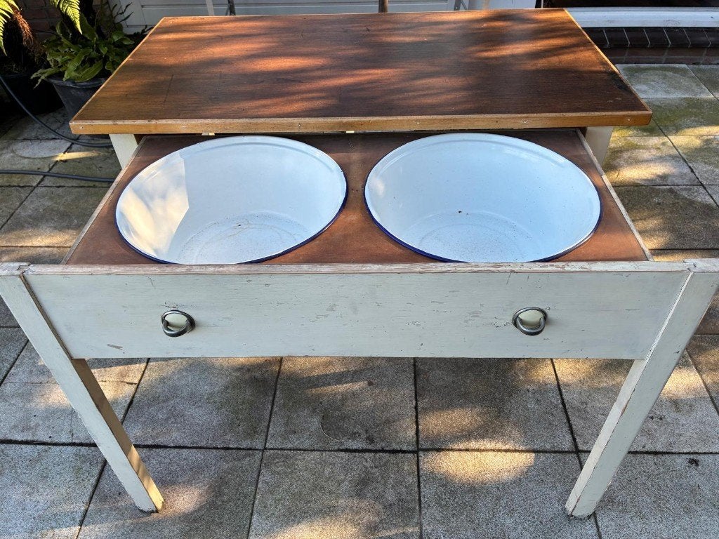 Romantisch brocante wastafel gebroken wit, Ophalen