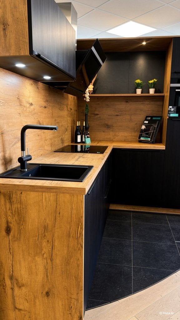 NIEUW Artego hoekkeuken – Zwart eiken met Siemens apparatuur, Huis en Inrichting, Ophalen, Zwart, Hoekkeuken, Graniet of Steen