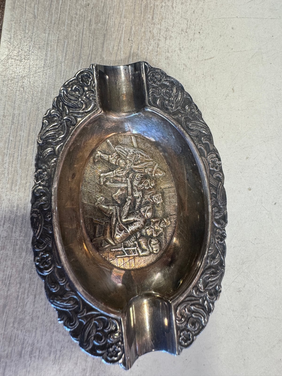 Antieke zilverkleurige asbak, Antiek en Kunst, Ophalen of Verzenden