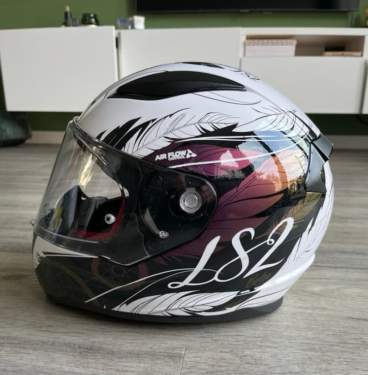 LS2 Rapid Integraalhelm - Wit met veren design, Maat S, Motoren, Integraalhelm, S, Dames, Tweedehands