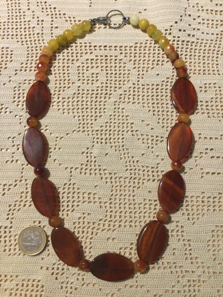 grote natuurlijke agaat ketting, Sieraden, Tassen en Uiterlijk, Kettingen, Oranje, Ophalen of Verzenden, Zo goed als nieuw, Steen of Mineraal