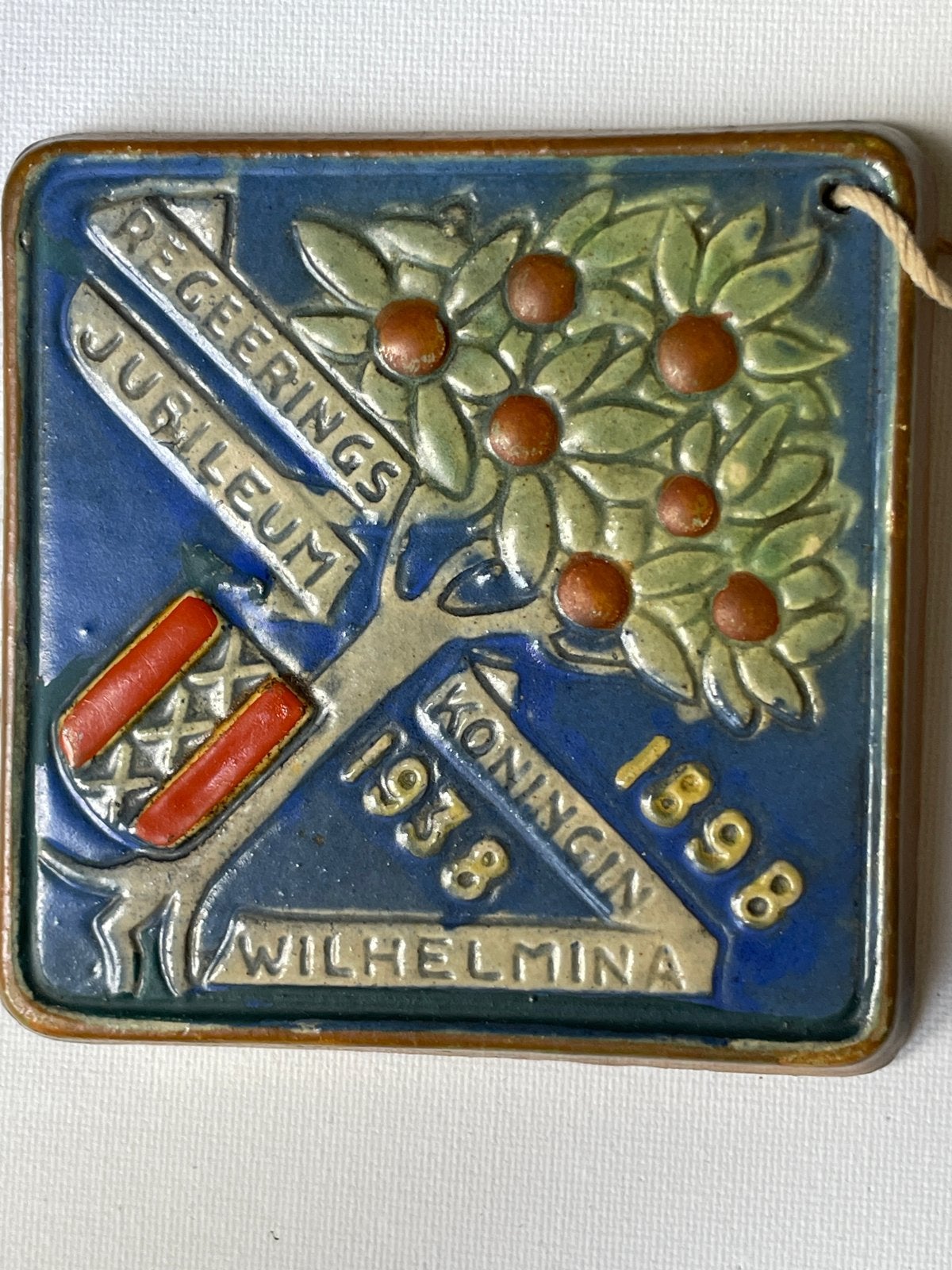 Tegel Koningin Wilhelmina Regeringsjubileum 1898-1938 B, Antiek en Kunst, Ophalen of Verzenden