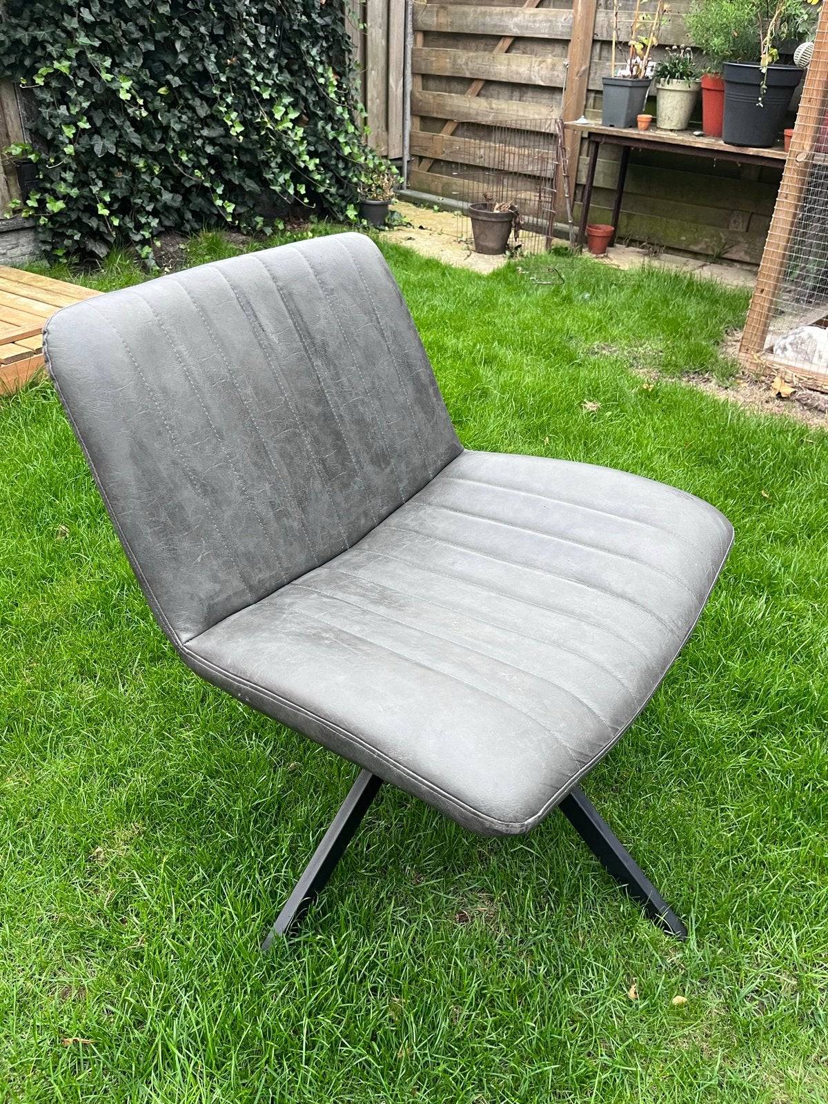Moderne Draai Fauteuil - Grijs leer, Huis en Inrichting, Ophalen, Gebruikt, 50 tot 75 cm, Leer