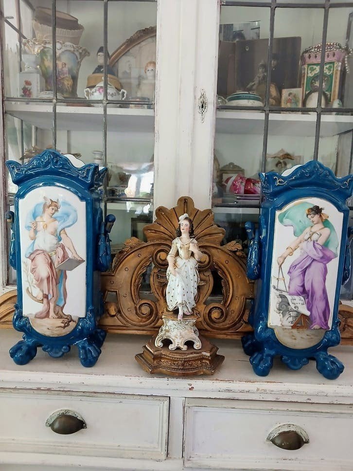 Antieke porseleinen Belle Epoque/Art Nouveau majolica  vazen, Antiek en Kunst, Ophalen of Verzenden