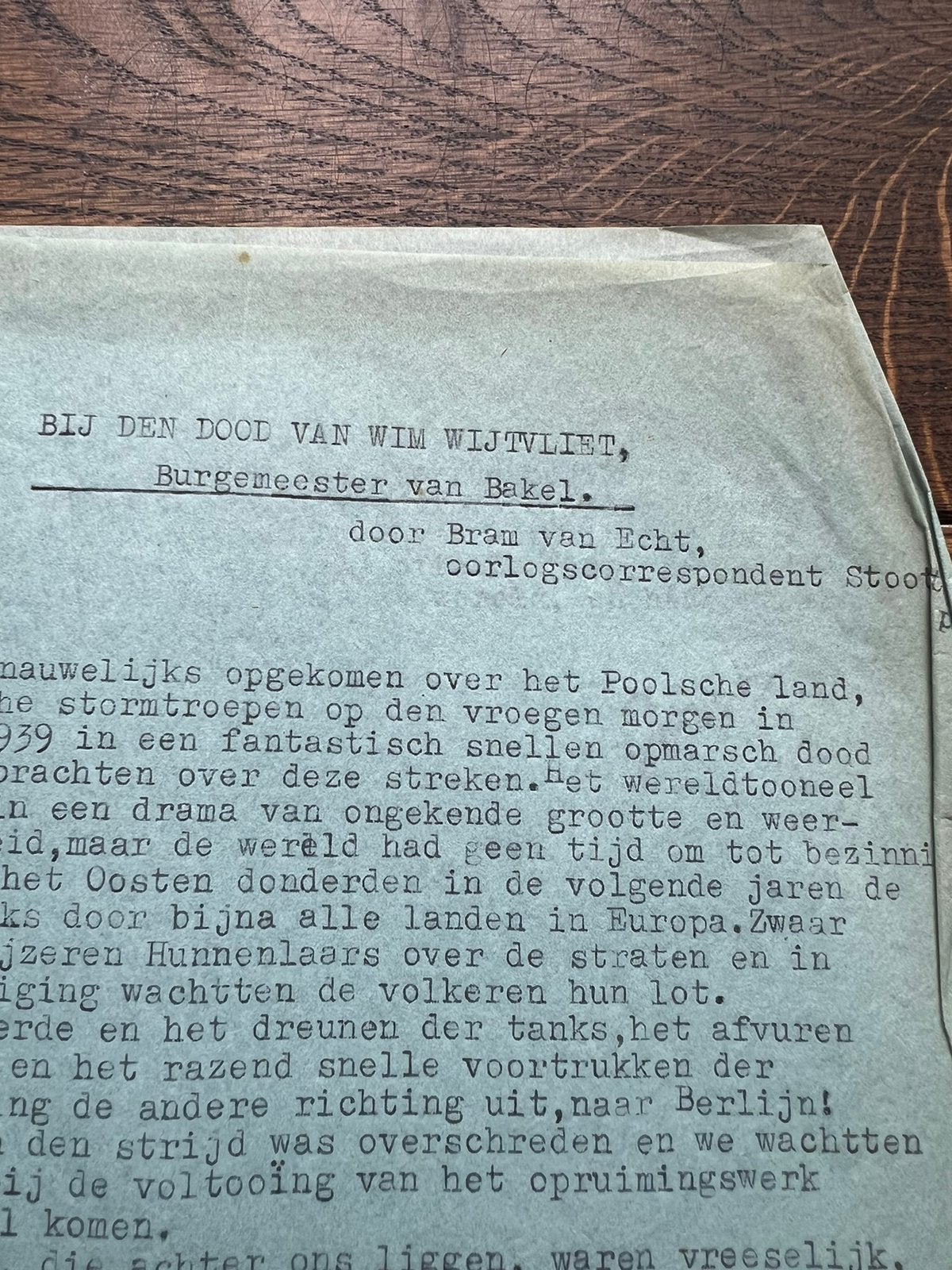 Nederlands ooggetuigen verslag NBS Dood burgermeester Bakel, Verzenden, Nederland, Boek of Tijdschrift