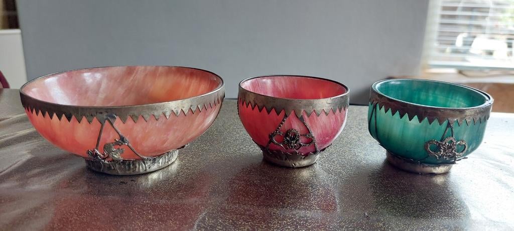 Antieke chinese schaaltjes 2x roze 1x groen, Ophalen of Verzenden
