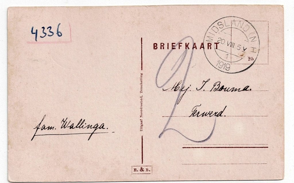 Prentbriefkaart Terschelling (Midsland)-Ferwerd, 1919, Verzenden, T/m 1940, Gestempeld