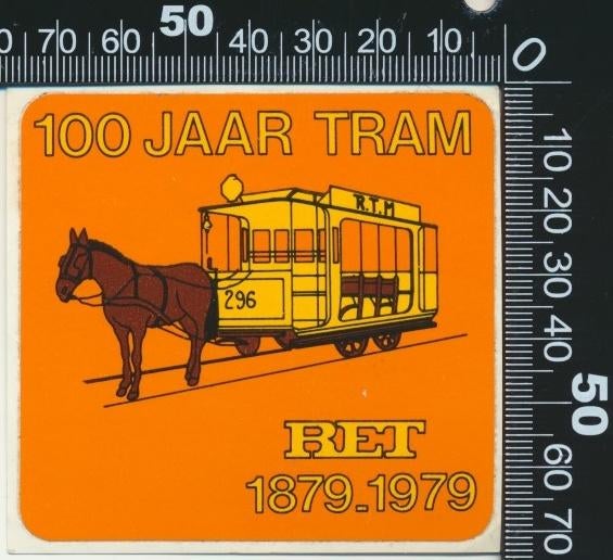Sticker: RET - 100 Jaar tram, Ophalen of Verzenden, Zo goed als nieuw, Bedrijf of Vereniging