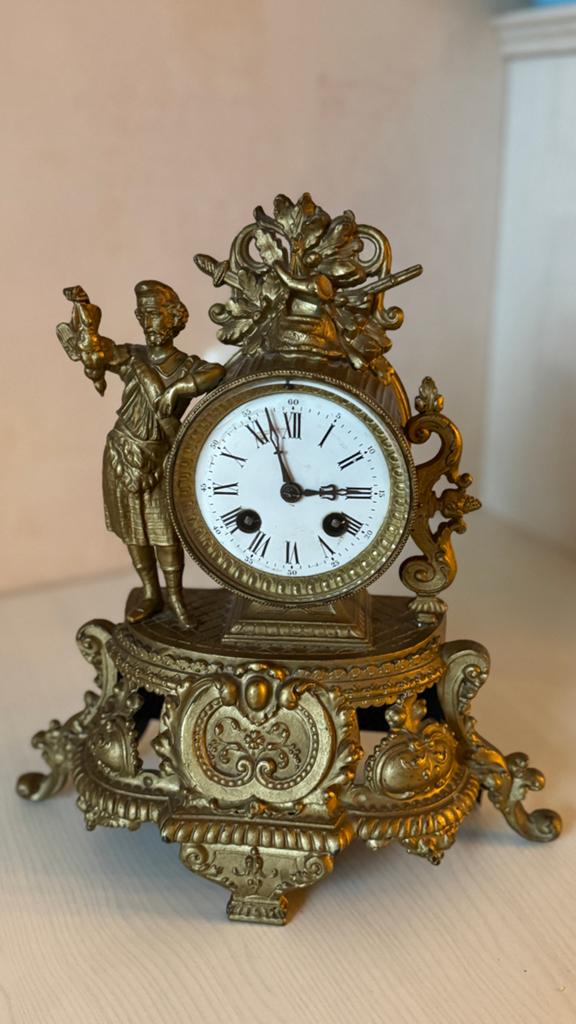 Antieke Franse pendule klok met beeld, Ophalen of Verzenden