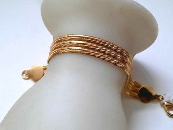 Vergulde armband met drie platte slangen strengen (5209), Ophalen, Nieuw, Goud, Overige materialen