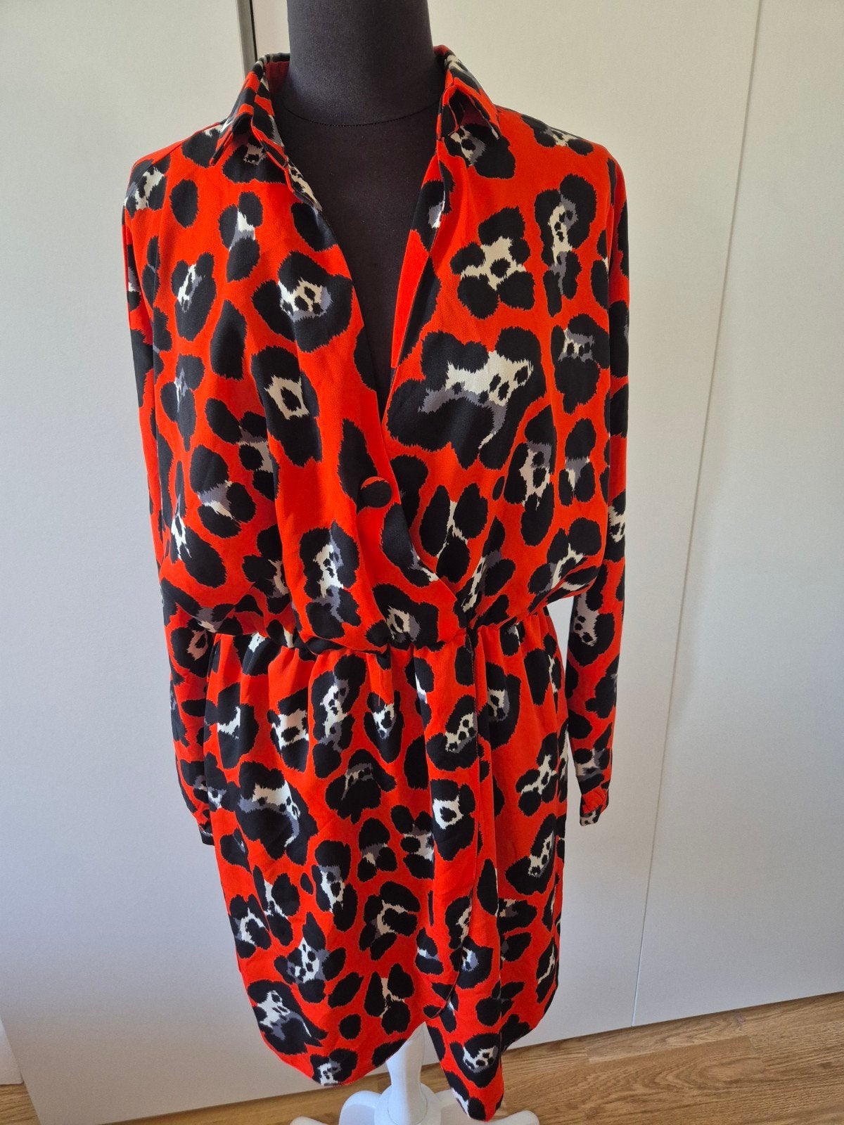 Prachtige oranje/rode Guts Gusto jurk met luipaardprint - L, Guts & Gusto, Maat 42/44 (L), Ophalen of Verzenden, Zo goed als nieuw
