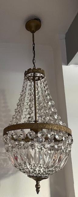 Vintage  kristal/messing zakkroonluchter, Huis en Inrichting, Lampen | Kroonluchters, Ophalen of Verzenden, Gebruikt, Glas