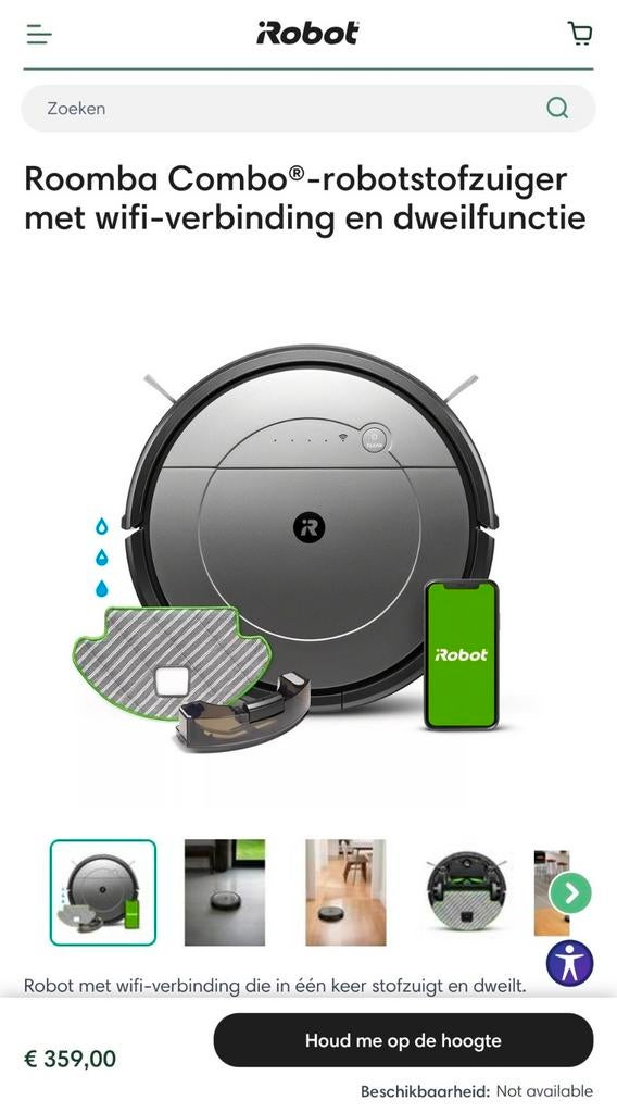 Roomba Combo robotstofzuiger met dweilfunctie, Witgoed en Apparatuur, Stofzuigers, Ophalen of Verzenden, Zo goed als nieuw, Reservoir