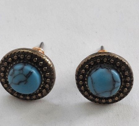 Mooie bronskleurige oorbellen met turkoois, Ophalen, Nieuw, Blauw, Overige materialen