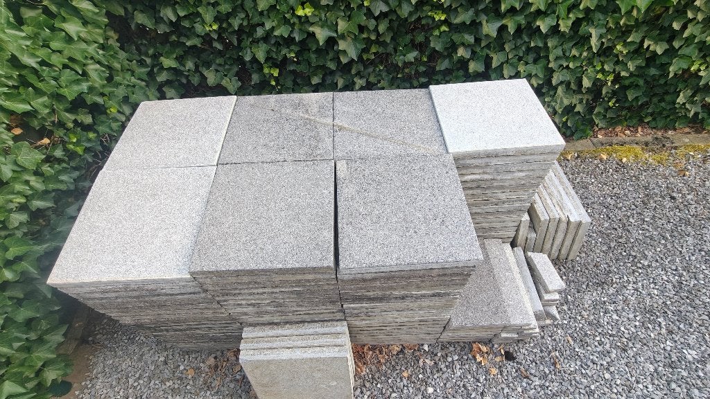 Betonnen terrastegels 40x40x4 cm, ongeveer 24 m², Ophalen, Gebruikt, 10 m² of meer, Beton