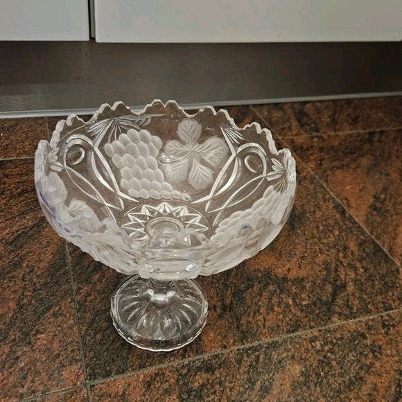 Vintage Glazen Schaaltje op Voet - Druiven & Bladeren, Antiek en Kunst, Ophalen of Verzenden