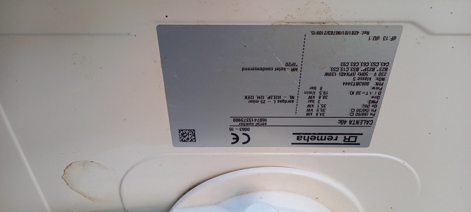 Remeha Calenta 40c CV-ketel - defect, Ophalen, 30 tot 80 cm, Gebruikt, Cv-ketel of Combi-ketel