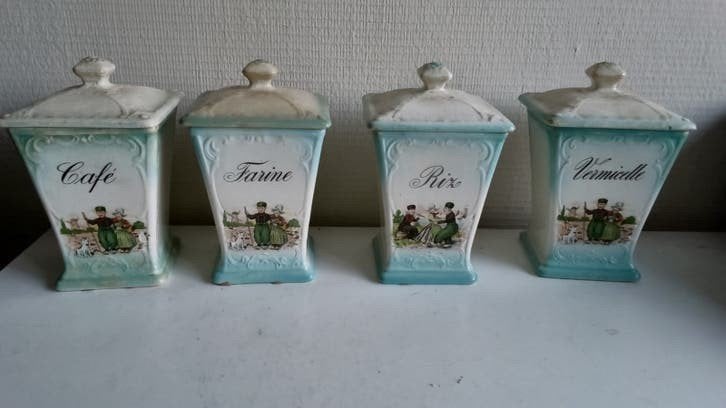 4 brocante franse aardewerken voorraadpotten, klederdracht, Ophalen of Verzenden