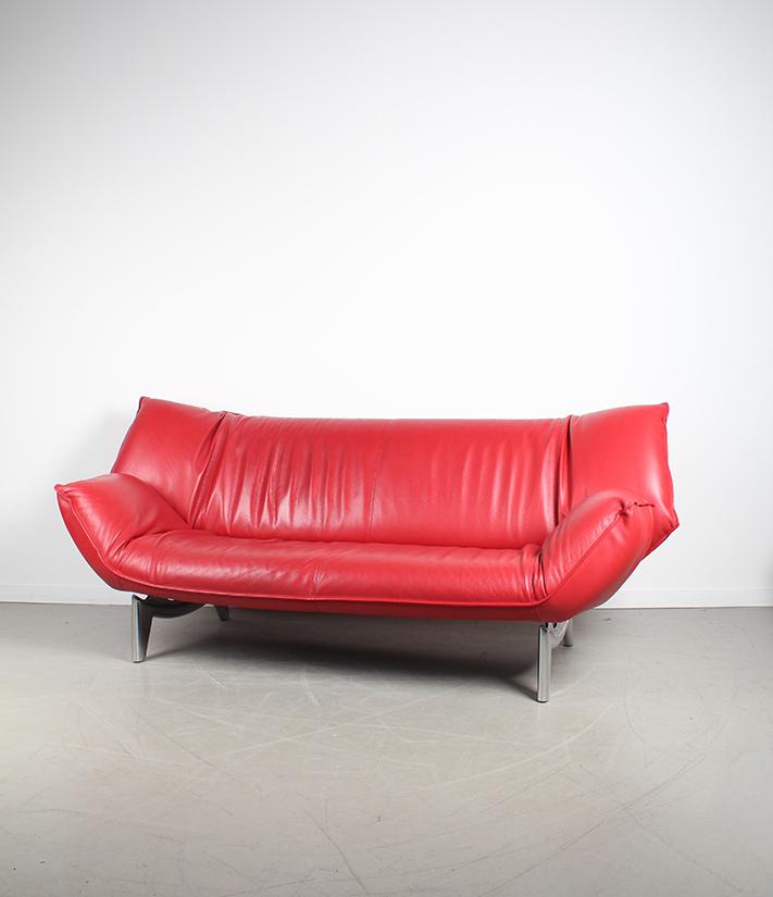 ACTIE!! 1x Leolux Tango 3-zits/223cm Bank Rood Leer – Chroom, Huis en Inrichting, Banken | Bankstellen, Niet ingevuld, Niet ingevuld