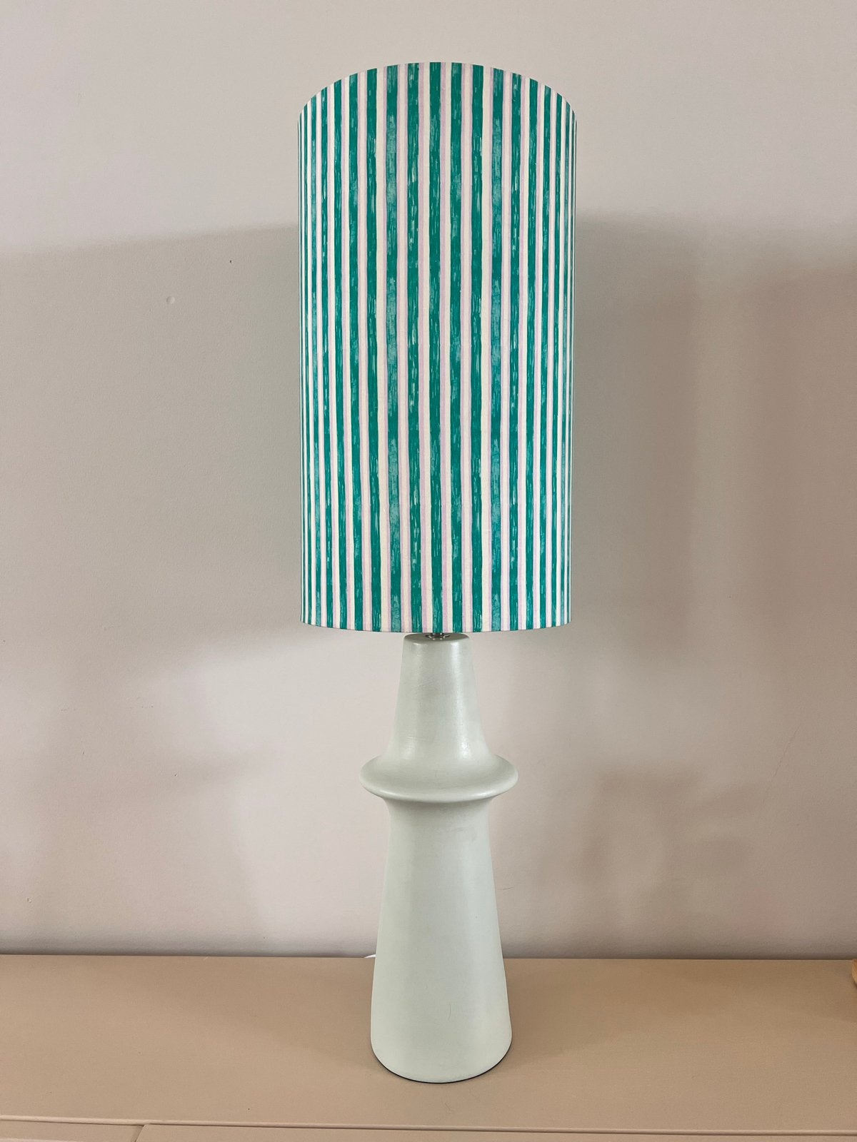 Sissy Boy Tafellamp 88cm hoog met gestreepte kap, Overige merken, Groen, Textiel, Met kap