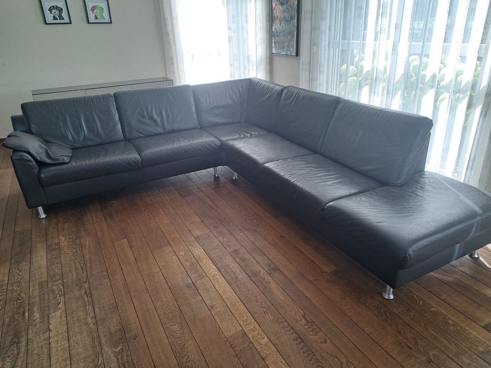 Leren hoekbank Topform, antraciet, 2.60 x 3.00 meter, Ophalen, 250 tot 300 cm, Gebruikt, 100 tot 125 cm