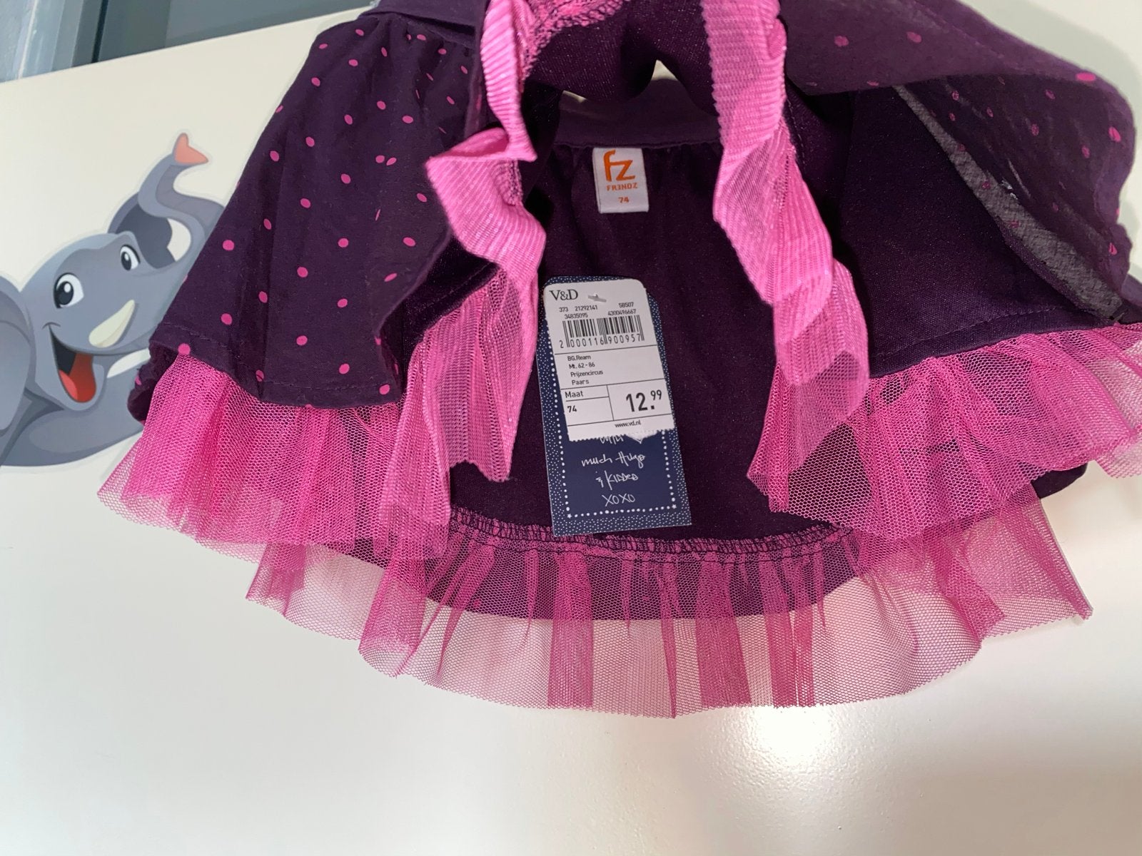Leuke nieuwe paarse rokje met roze stippen en tule maat 74, Ophalen of Verzenden, Nieuw, Meisje, Jurkje of Rokje