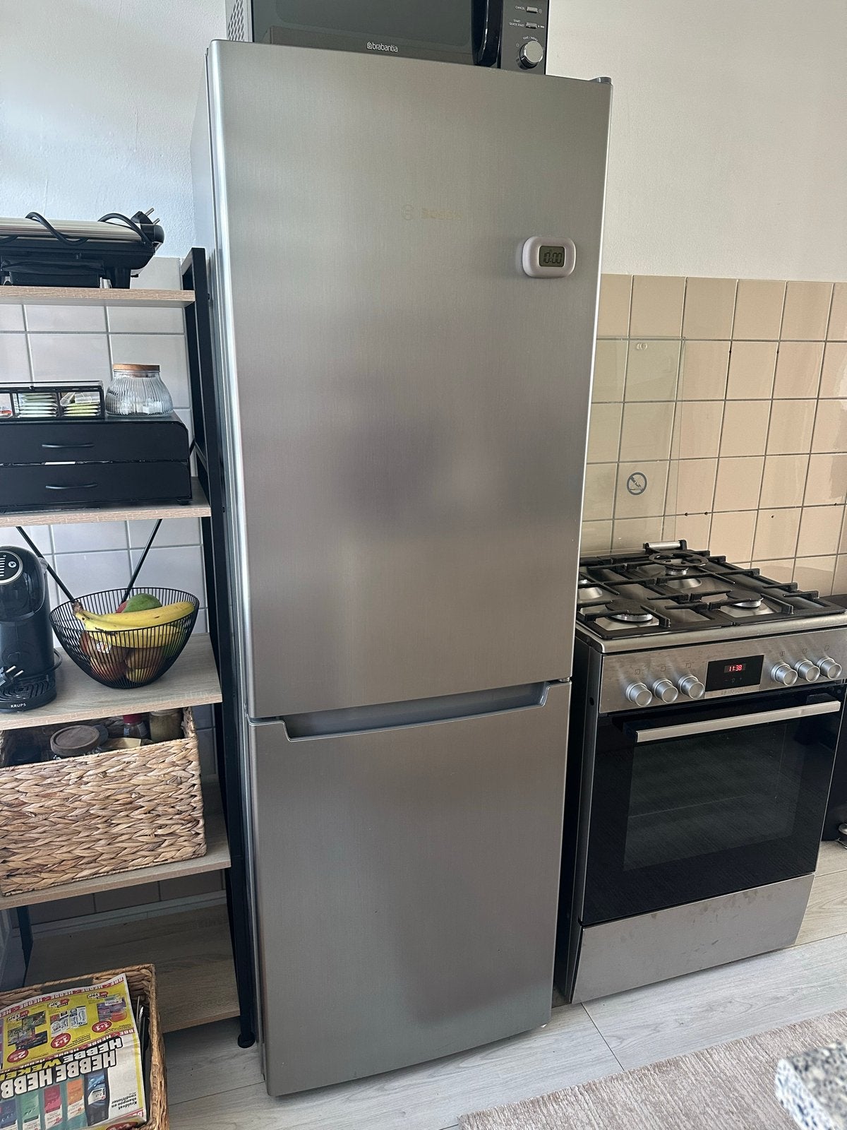 Bosch Koelkast met vriesvak - RVS look, Ophalen, 150 tot 200 liter, Gebruikt, 60 cm of meer