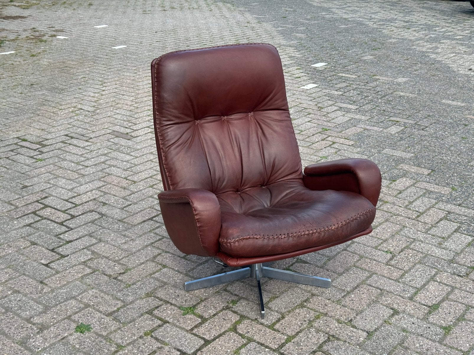 Vintage leren draai fauteuil De Sede 1970, Huis en Inrichting, Fauteuils, Ophalen, Zo goed als nieuw, 75 tot 100 cm, 50 tot 75 cm