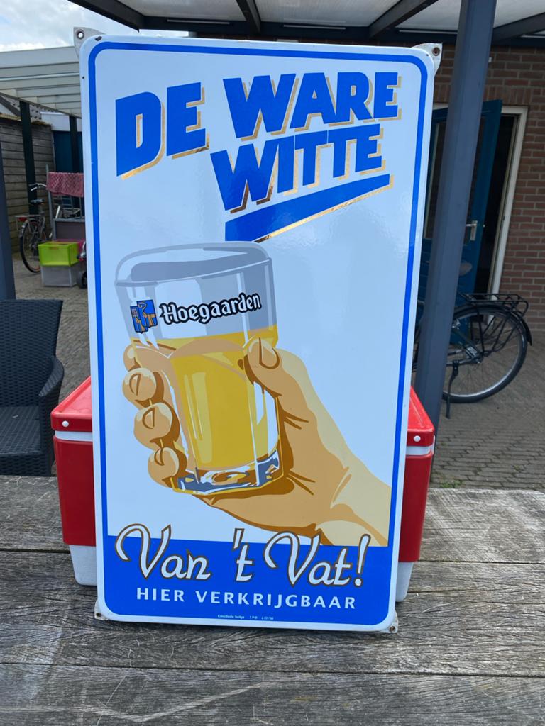 Emaille reclamebord Hoegaarden - De Ware Witte - 45x80 cm, Ophalen