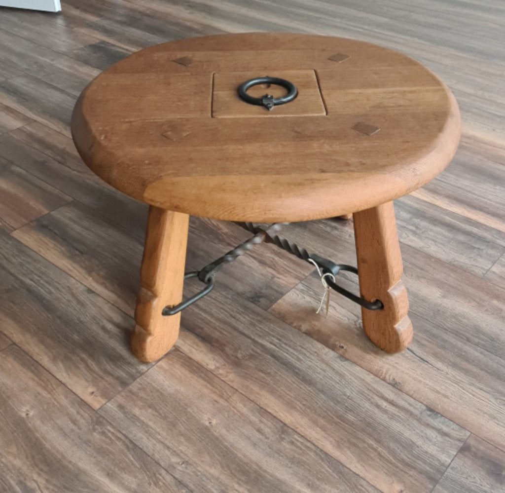 1950/60 brutalist Massief Eikenhouten salontafel, Ophalen, 50 tot 100 cm, 50 tot 75 cm, 50 tot 100 cm