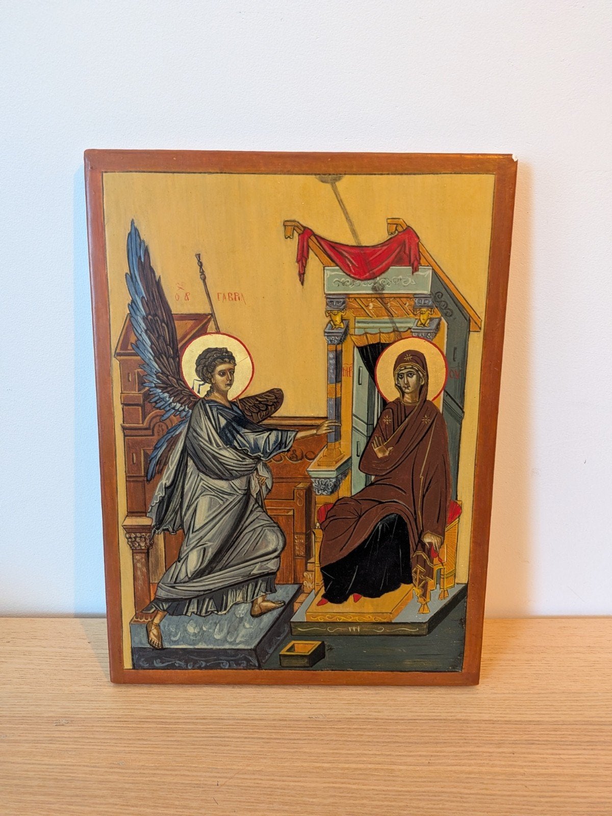 Antieke Annunciatie Ikoon uit de 14e eeuw,Ohrid, Joegoslavië, Antiek en Kunst, Antiek | Religie, Ophalen of Verzenden