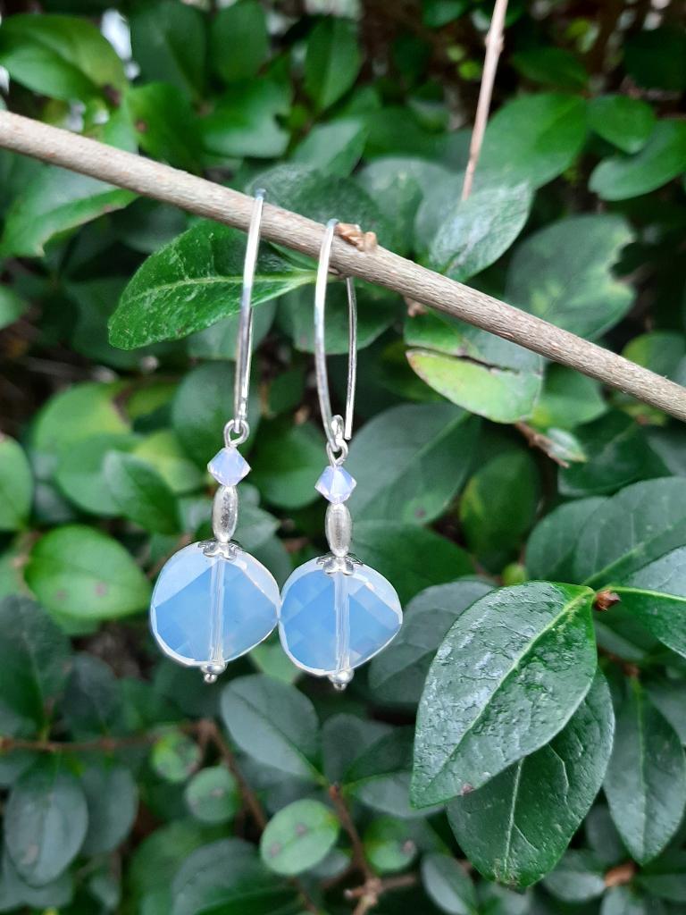 Oorbellen Milky Twist swarovski kristal-rijstkraal zilver, Hangers, Wit, Nieuw, Zilver