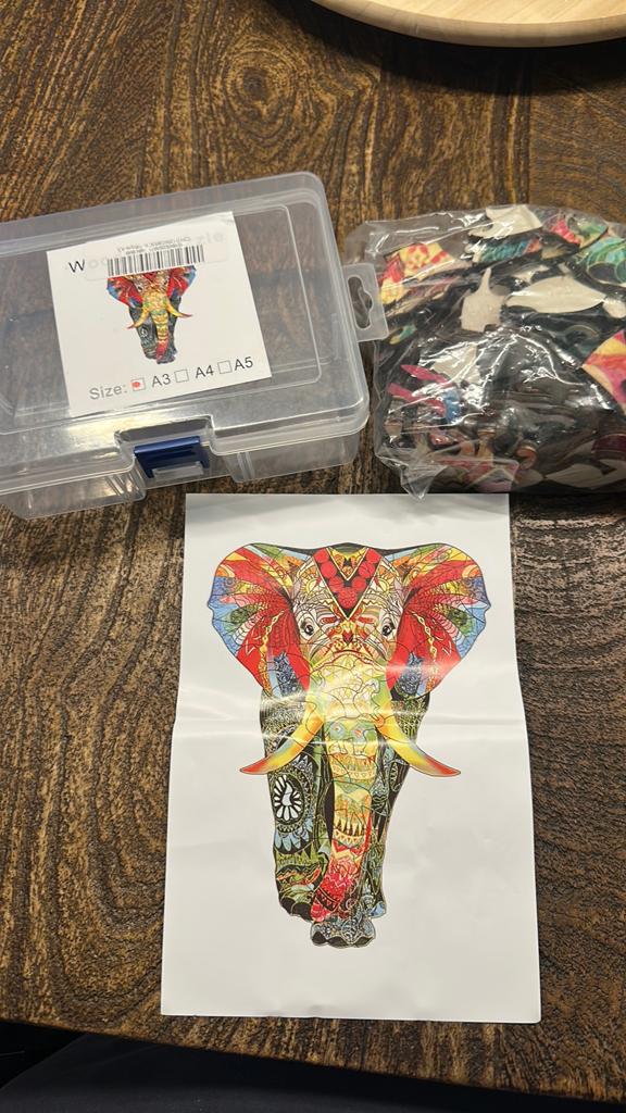 Houten Olifant Puzzel A3 Formaat, Ophalen of Verzenden, Minder dan 500 stukjes, Nieuw, Legpuzzel